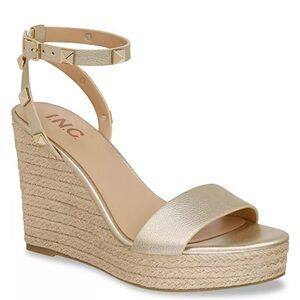 INC International Concepts Gold Wedge Sandals with Ankle Strap Size 8.5 NWT